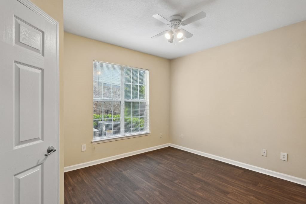 Bedroom with fan at Longwood Vista Apartment Homes in Atlanta GA